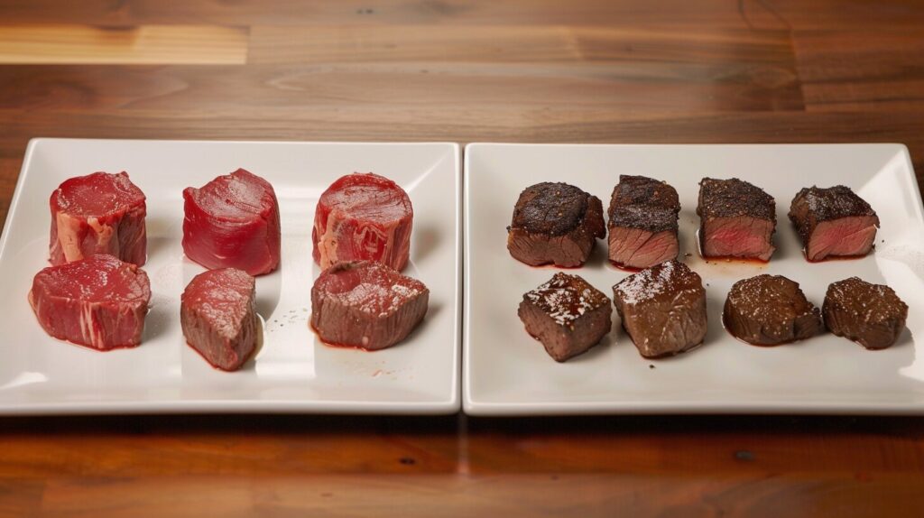 Comparison chart of fat content in beef cuts.