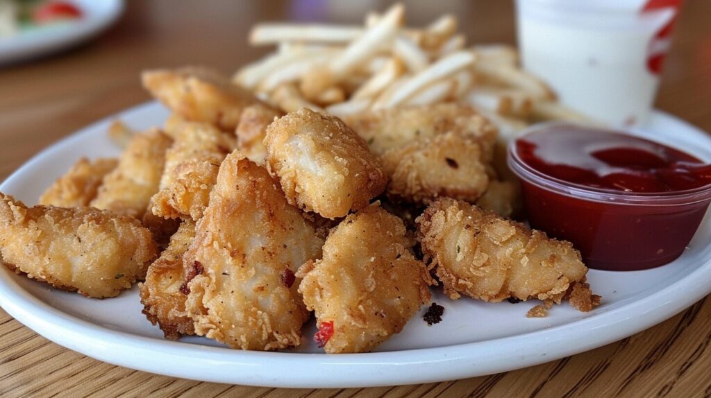 Close-up of Chick-fil-A grilled chicken nuggets with sauce