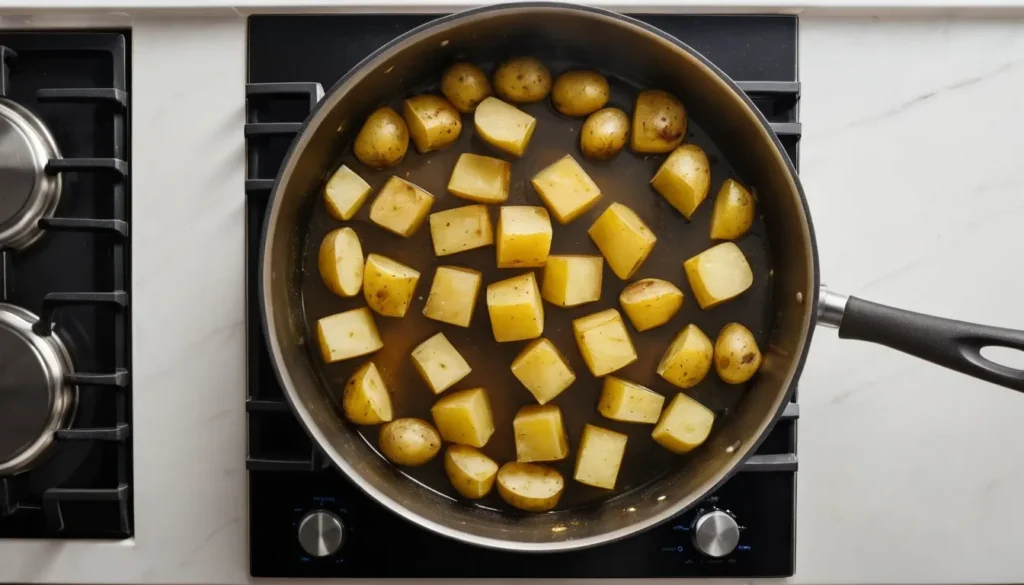 Cubed potatoes in a pot of boiling water.