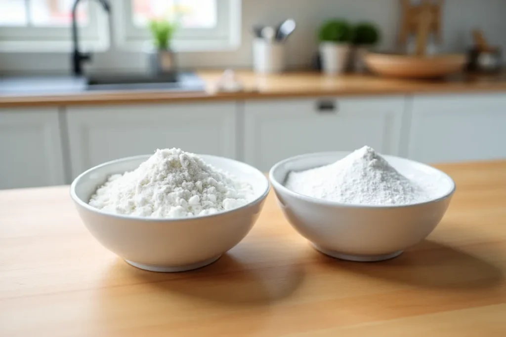 Can I use cornstarch instead of baking powder? A comparison in bowls.