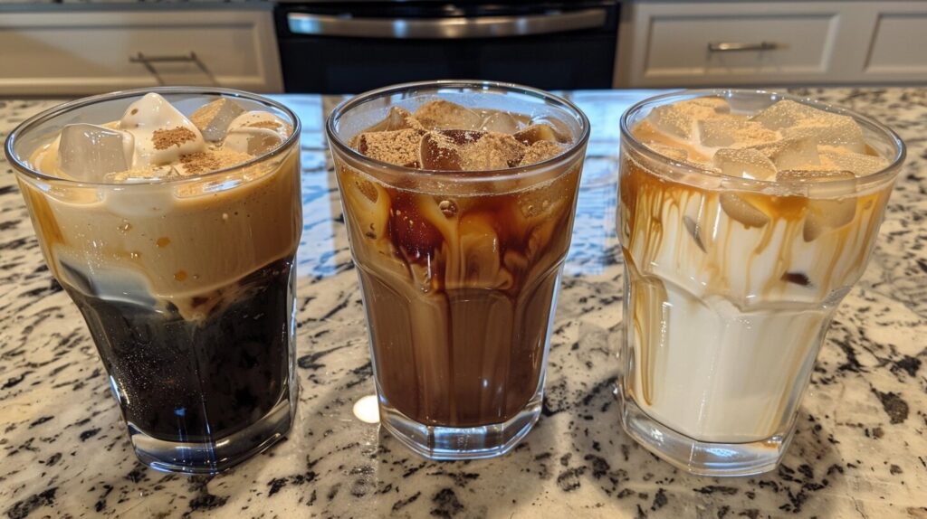 Iced Americano variations with syrups and milk