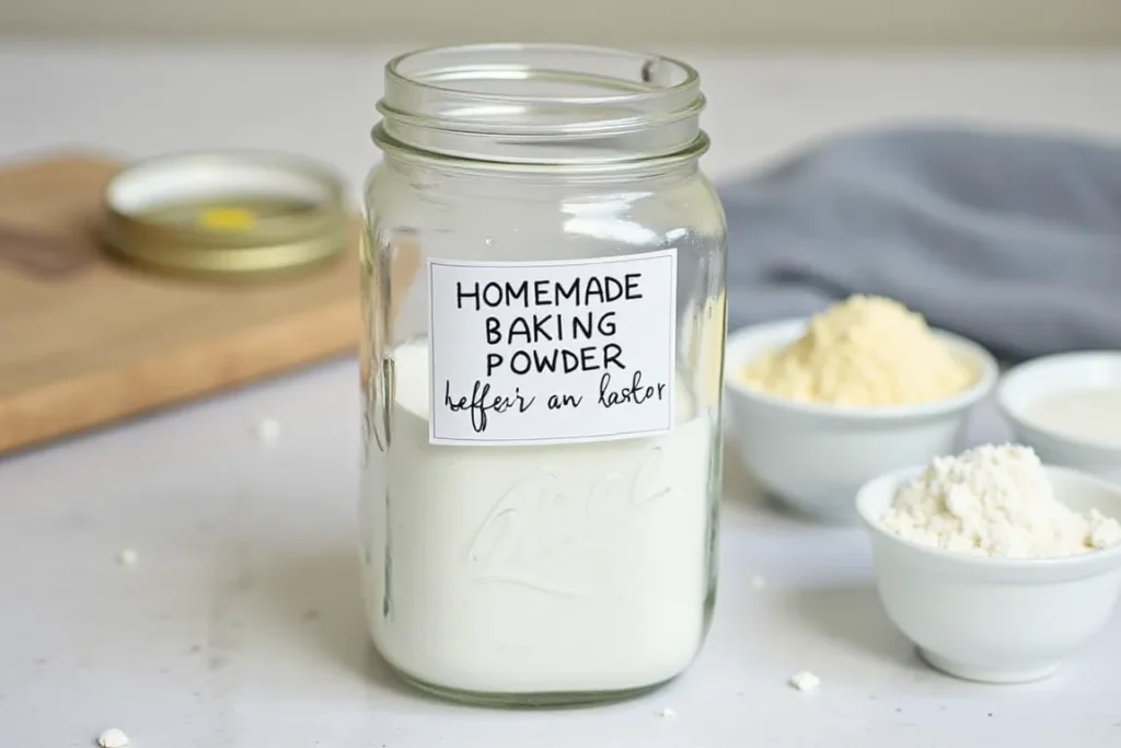 Homemade baking powder mix featuring cornstarch as an ingredient.