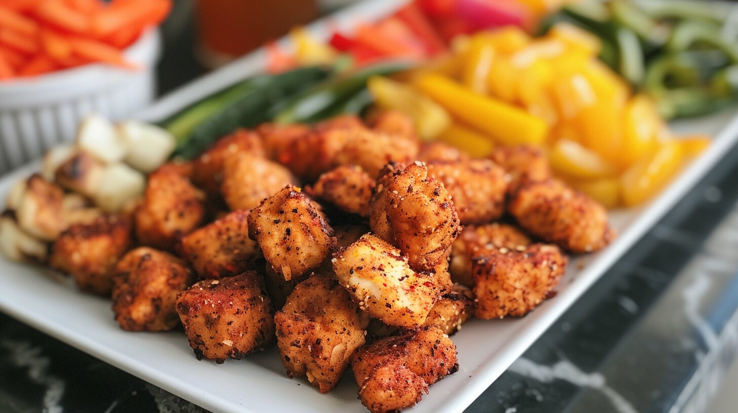 Grilled Chick-fil-A nuggets on a plate with fresh vegetables