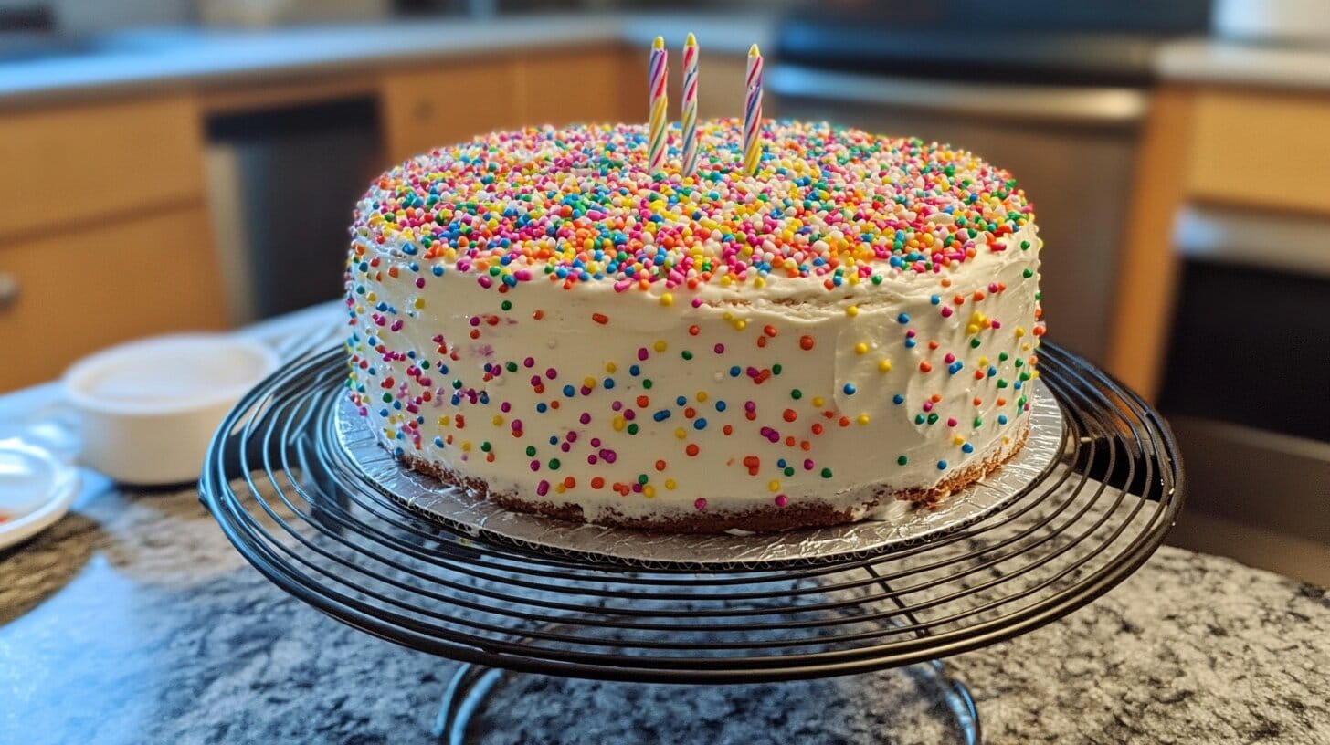 Funfetti cake with sprinkles and candles.