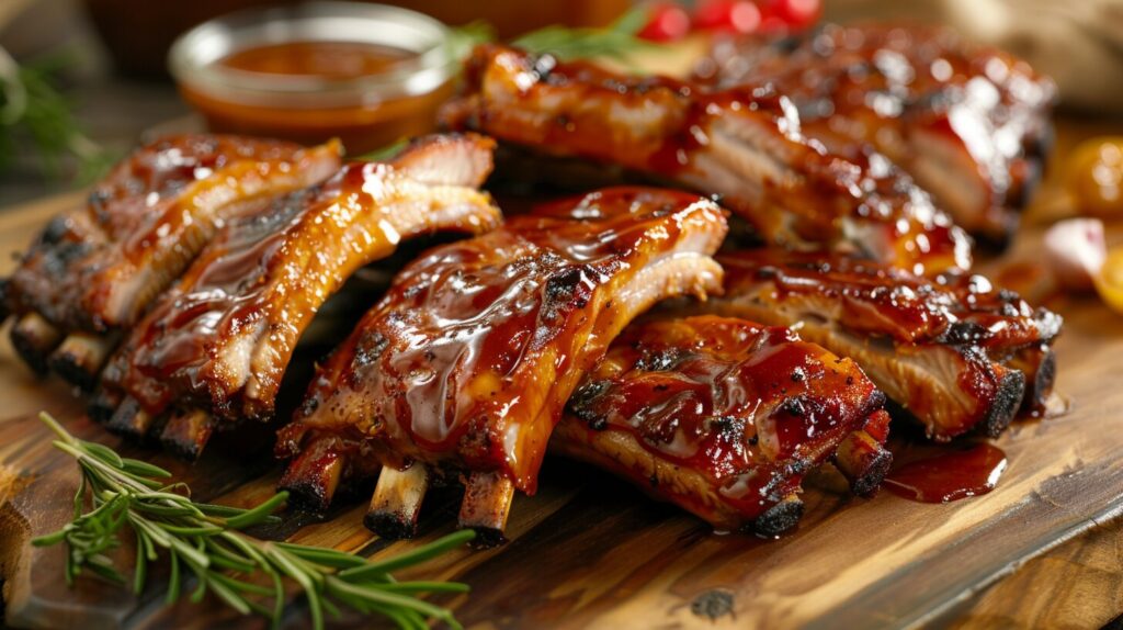 Country-style ribs with a glossy barbecue glaze