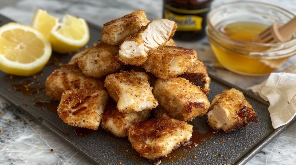 Grilled nuggets with a list of key ingredients