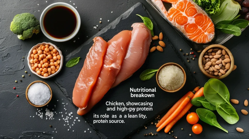 A visual breakdown of chicken’s nutritional profile, highlighting protein, B vitamins, selenium, and low fat content