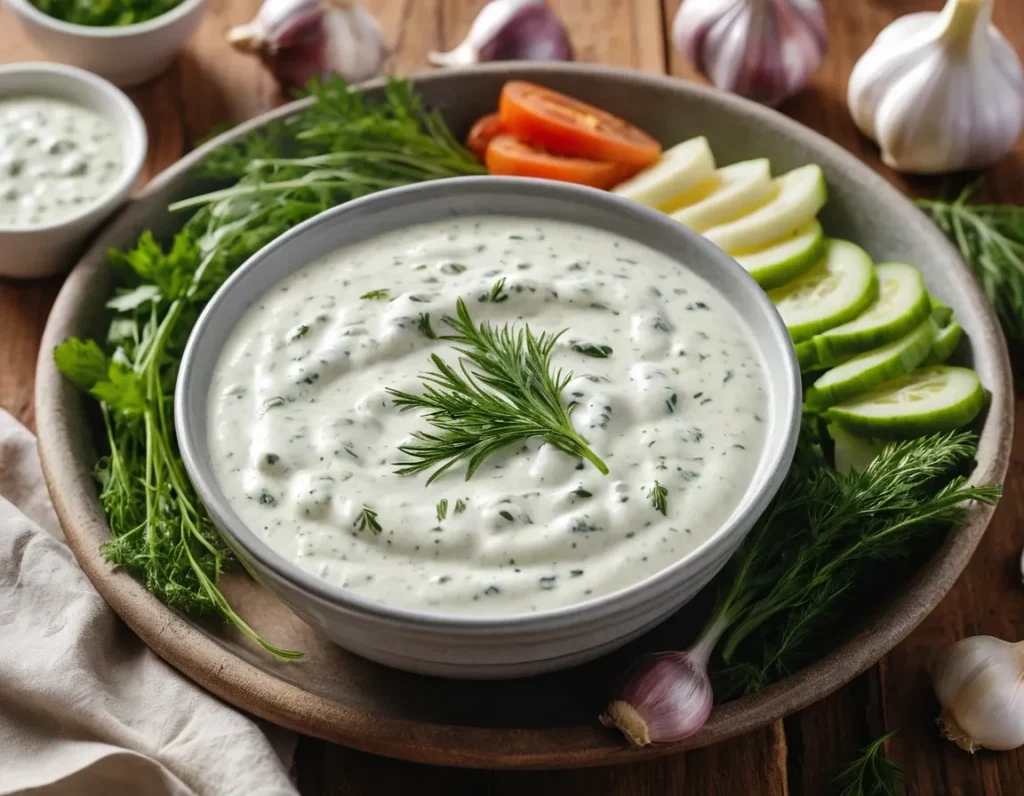 Bowl of creamy Outback Ranch dressing with fresh herbs