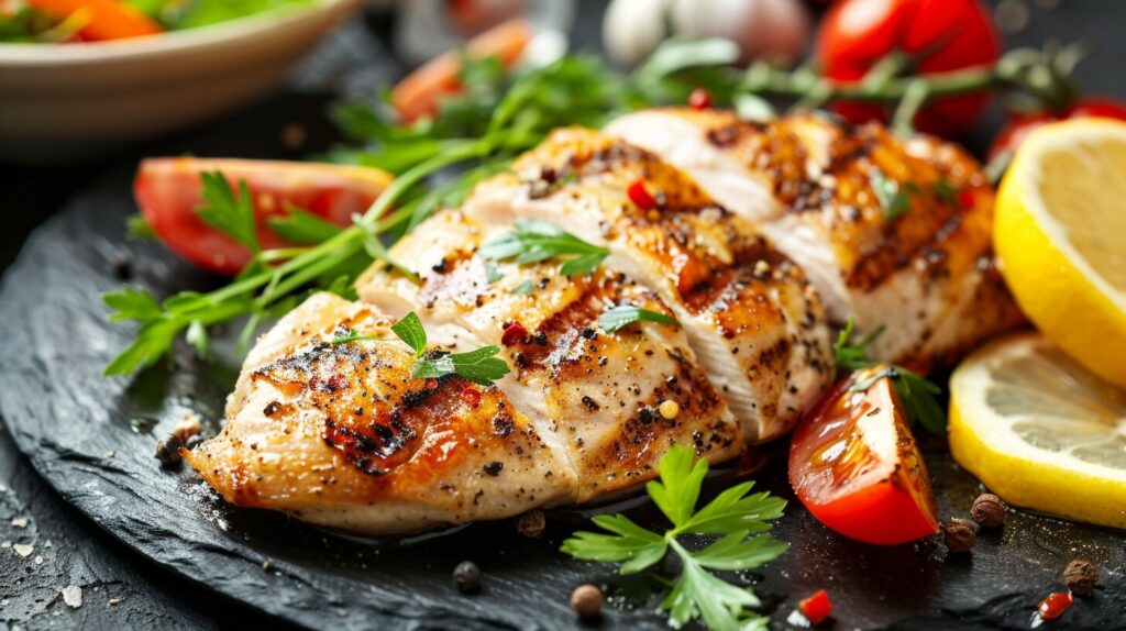 Health-conscious preparation of grilled chicken.