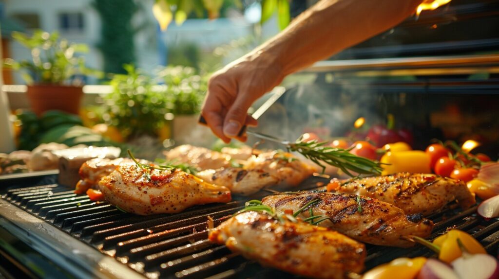 Health-conscious preparation of grilled chicken.