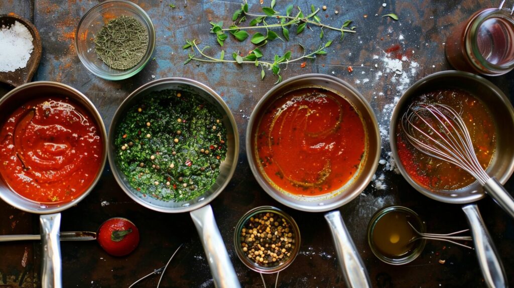 A bowl of creamy Cajun sauce surrounded by its key ingredients.