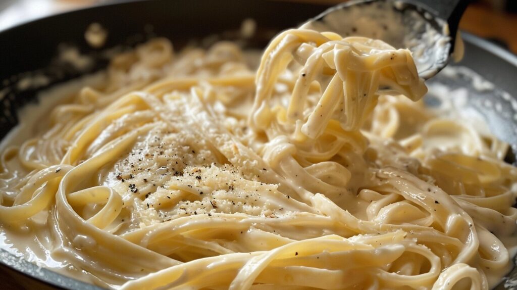 A creamy Alfredo Sauce thickened with flour.