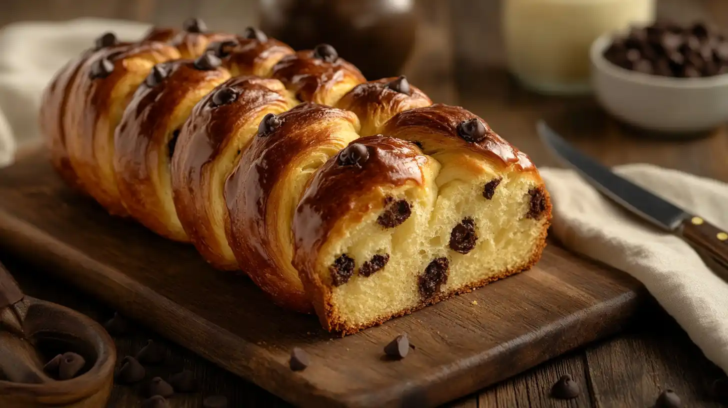 Braided Chocolate Chip Brioche Loaf