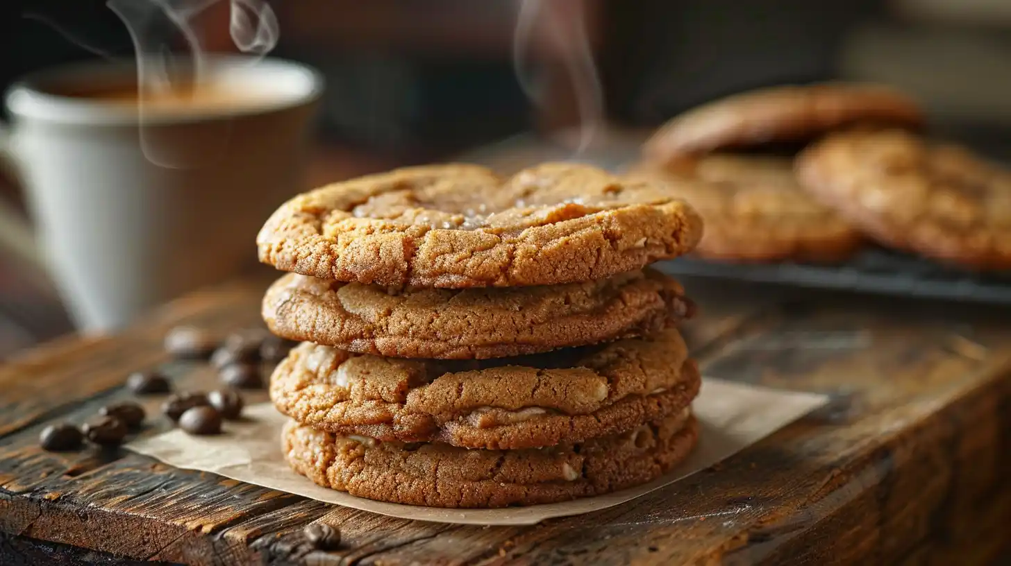 Perfect Coffee Cookies On A Rustic Table